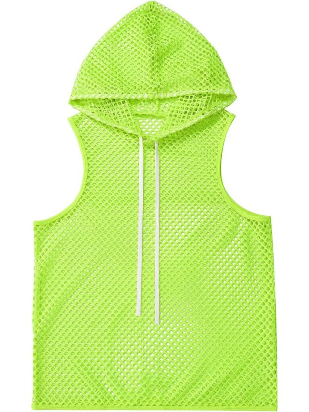 Sheer Mesh Fishnet Tank Top for Men - Sleeveless Drawstring Hoodie Rave Clubwear